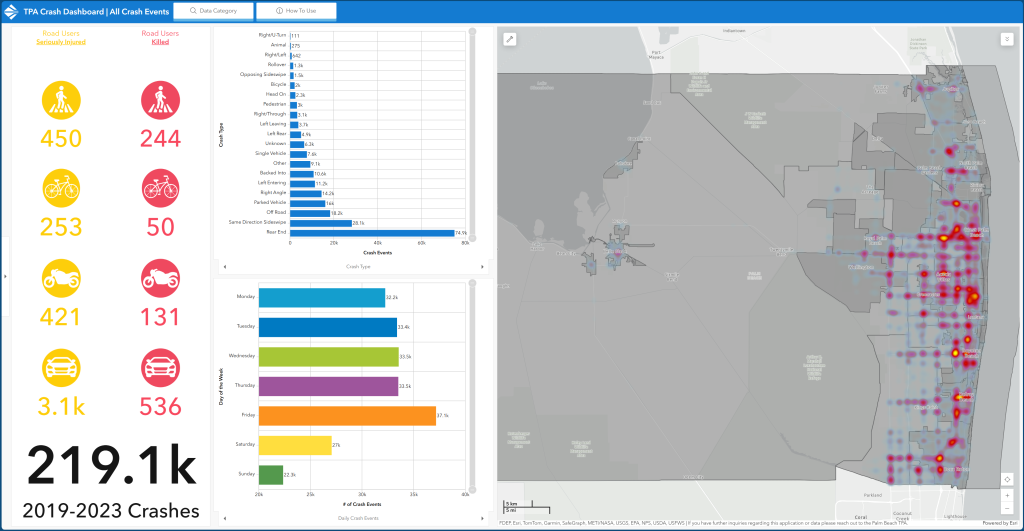 A Screenshot of the Palm Beach MPO Crash Dashboard